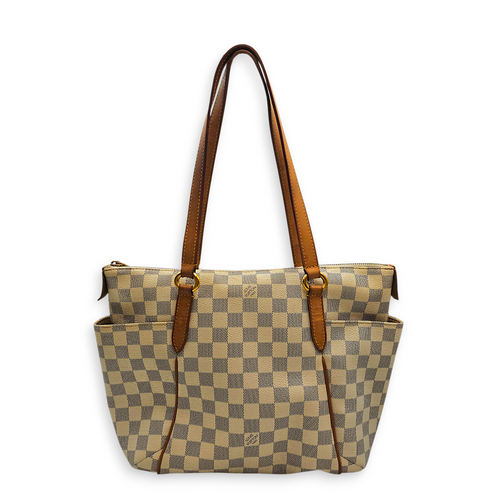 Totally Damier Azur PM White Shoulder Bag in Canvas, Gold hardware