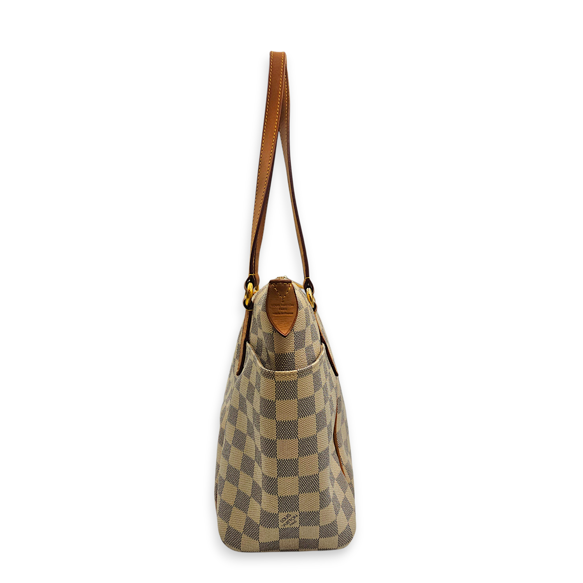 Totally Damier Azur PM White Shoulder Bag in Canvas, Gold hardware