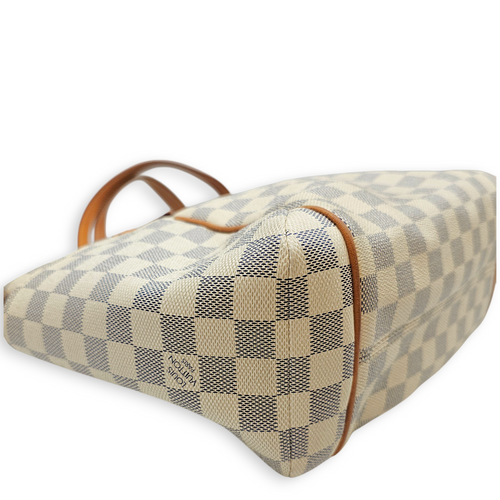 Totally Damier Azur PM White Shoulder Bag in Canvas, Gold hardware