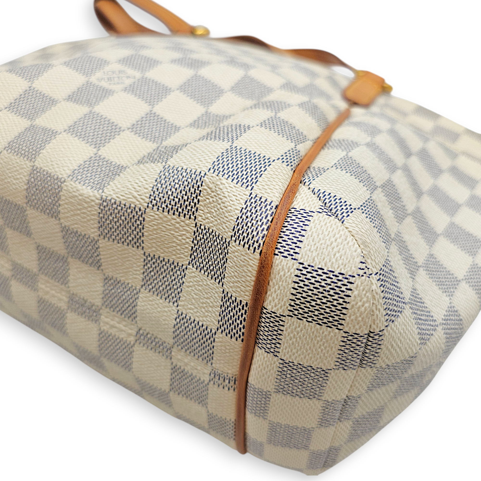 Totally Damier Azur PM White Shoulder Bag in Canvas, Gold hardware