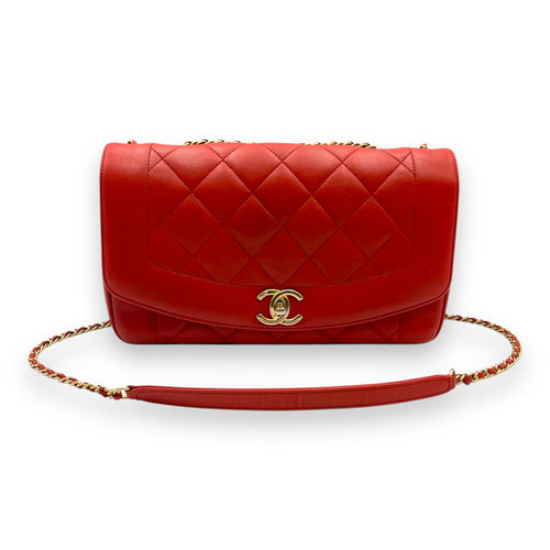 CC 15P Diana Reissue Red Flap Bag in Lambskin, Gold hardware
