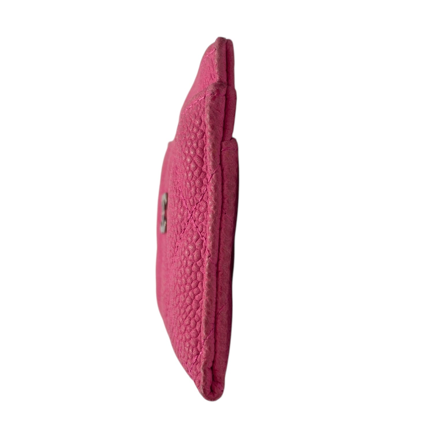 Quilted CC Logo Pink Card Holder in Caviar Leather, Silver hardware