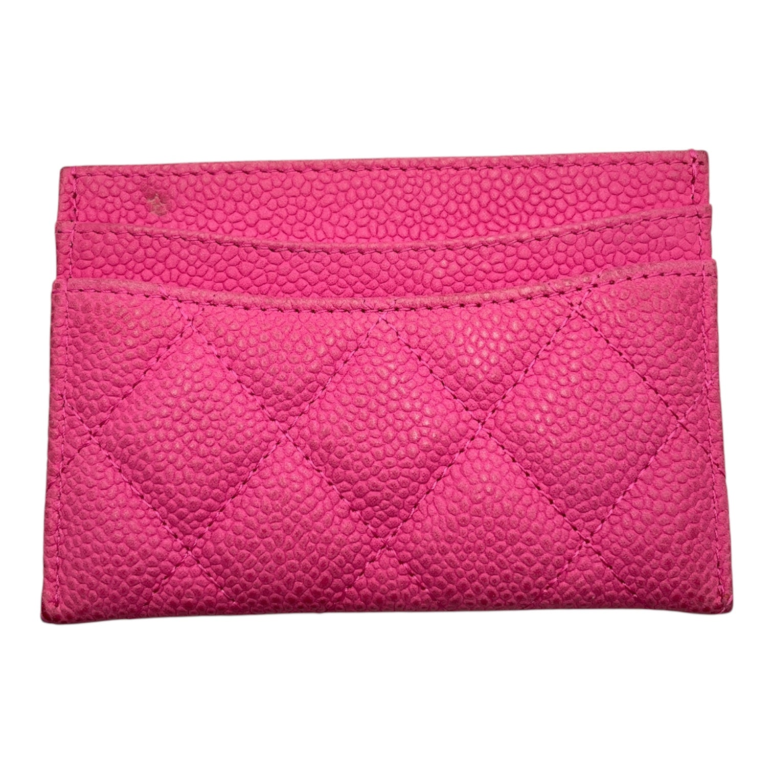 Quilted CC Logo Pink Card Holder in Caviar Leather, Silver hardware