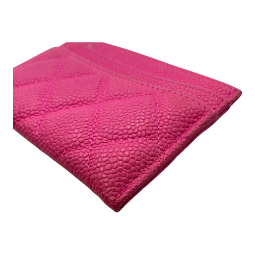 Quilted CC Logo Pink Card Holder in Caviar Leather, Silver hardware