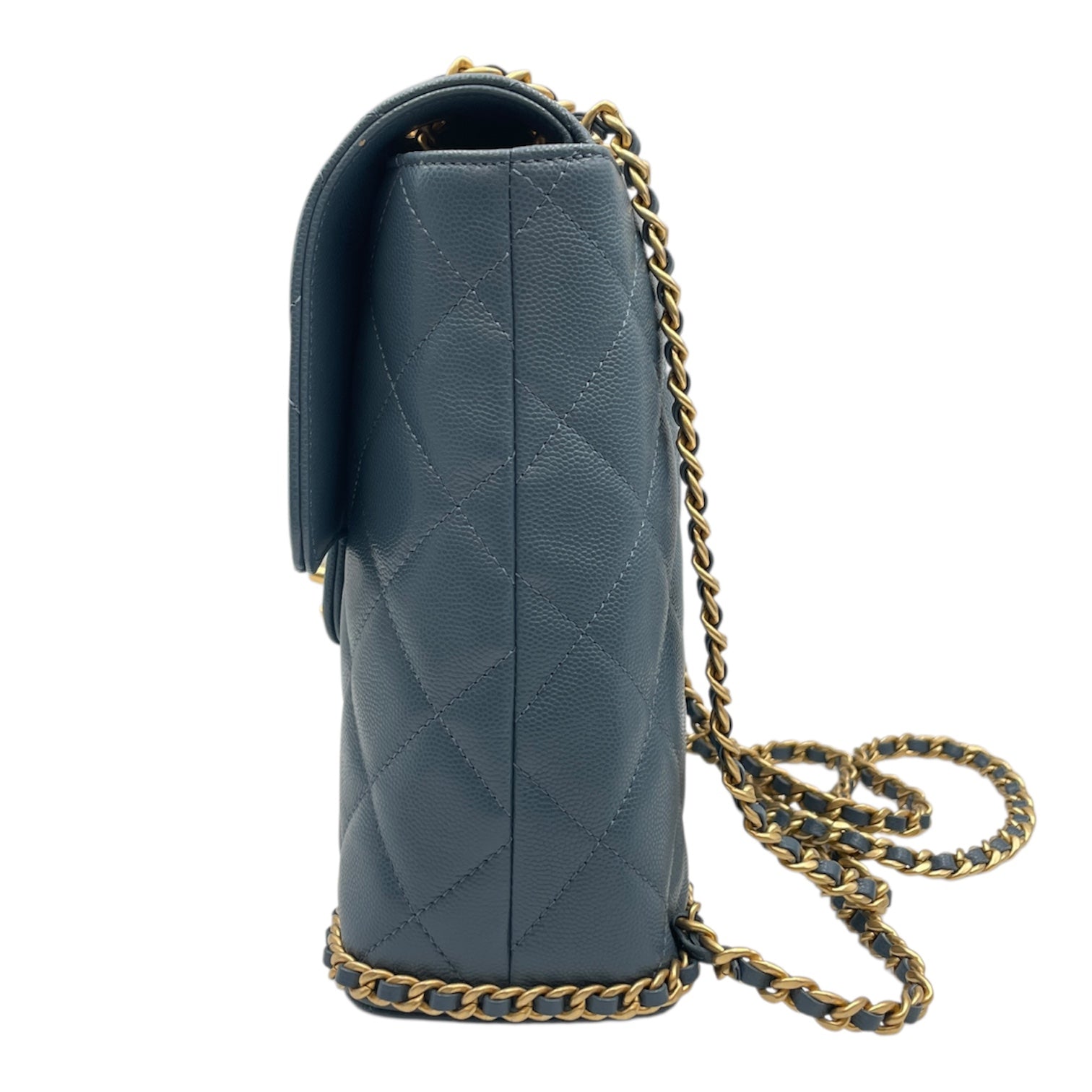 Quilted CC Baby Blue Backpack in Caviar Leather, Gold hardware