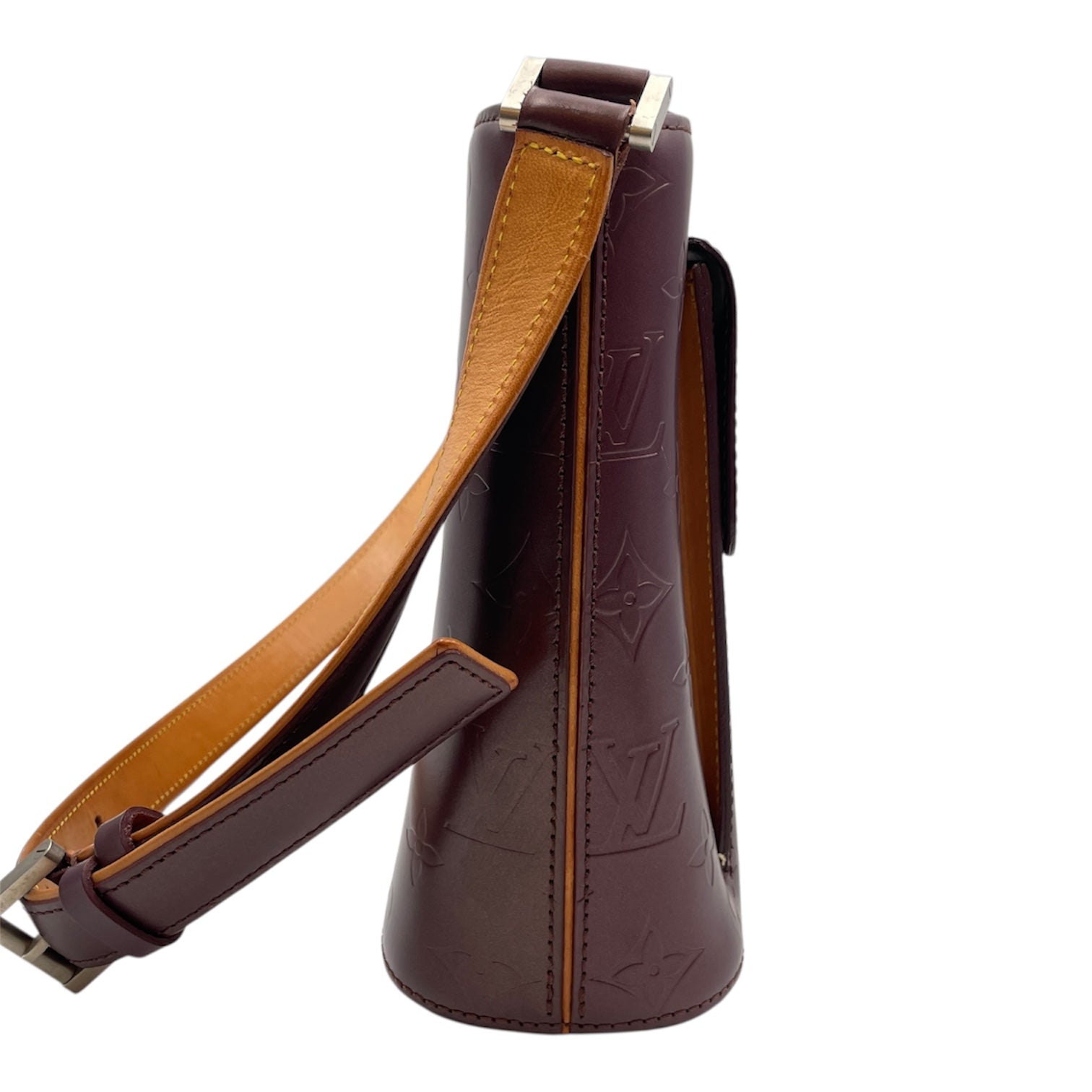 Monogram Mat Allston Burgundy Shoulder Bag in Matte Calf, Silver hardware