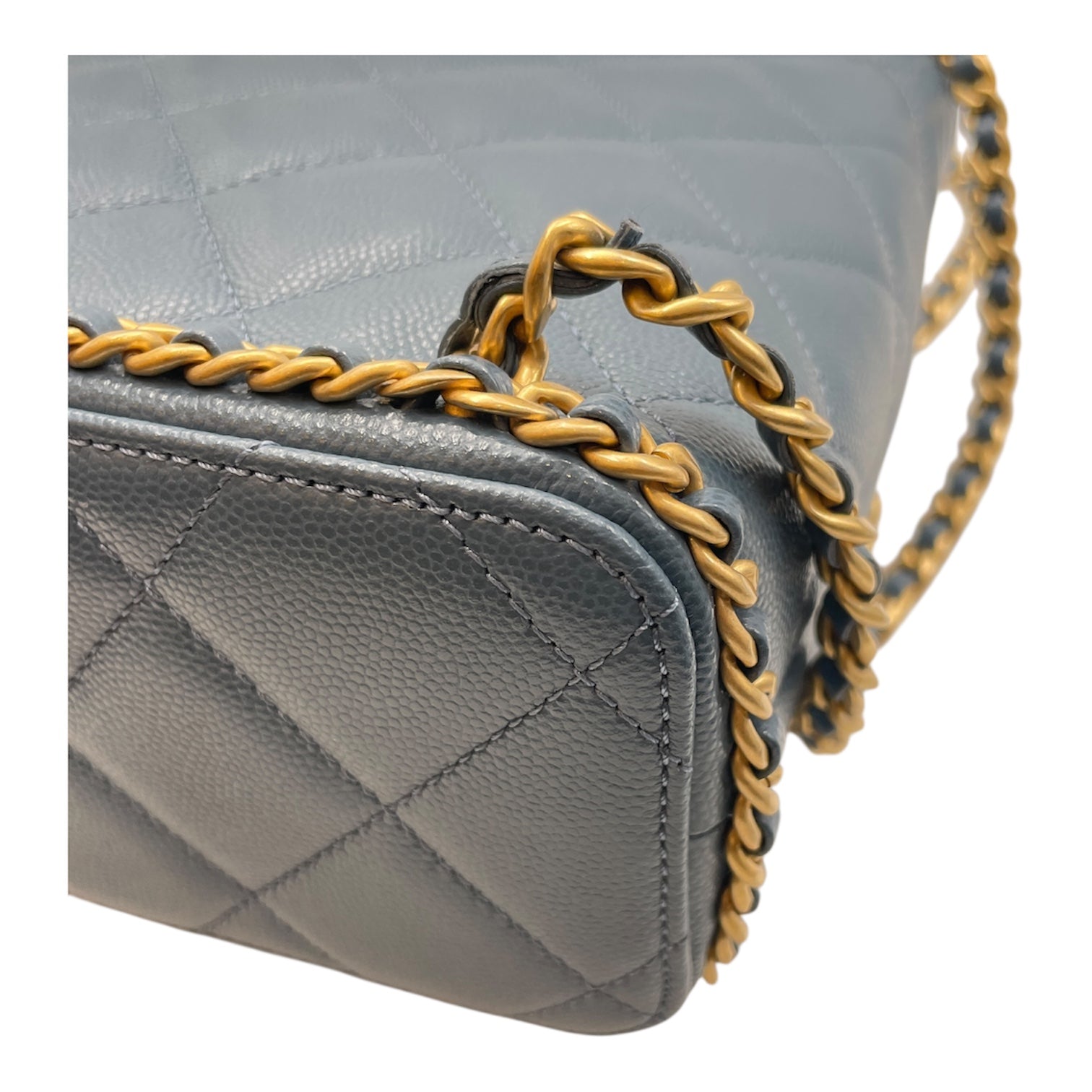 Quilted CC Baby Blue Backpack in Caviar Leather, Gold hardware