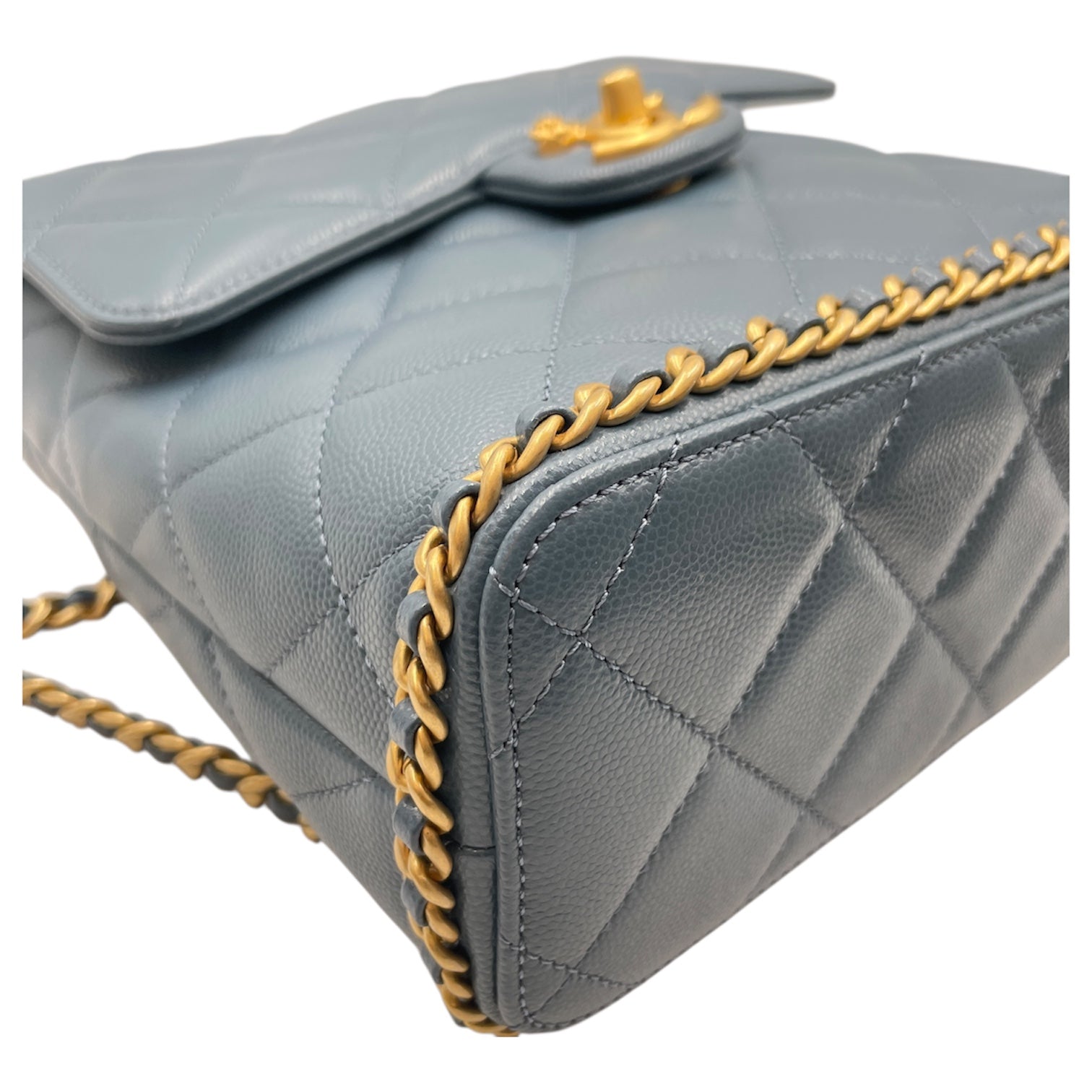 Quilted CC Baby Blue Backpack in Caviar Leather Gold hardware CL2512-17716 8
