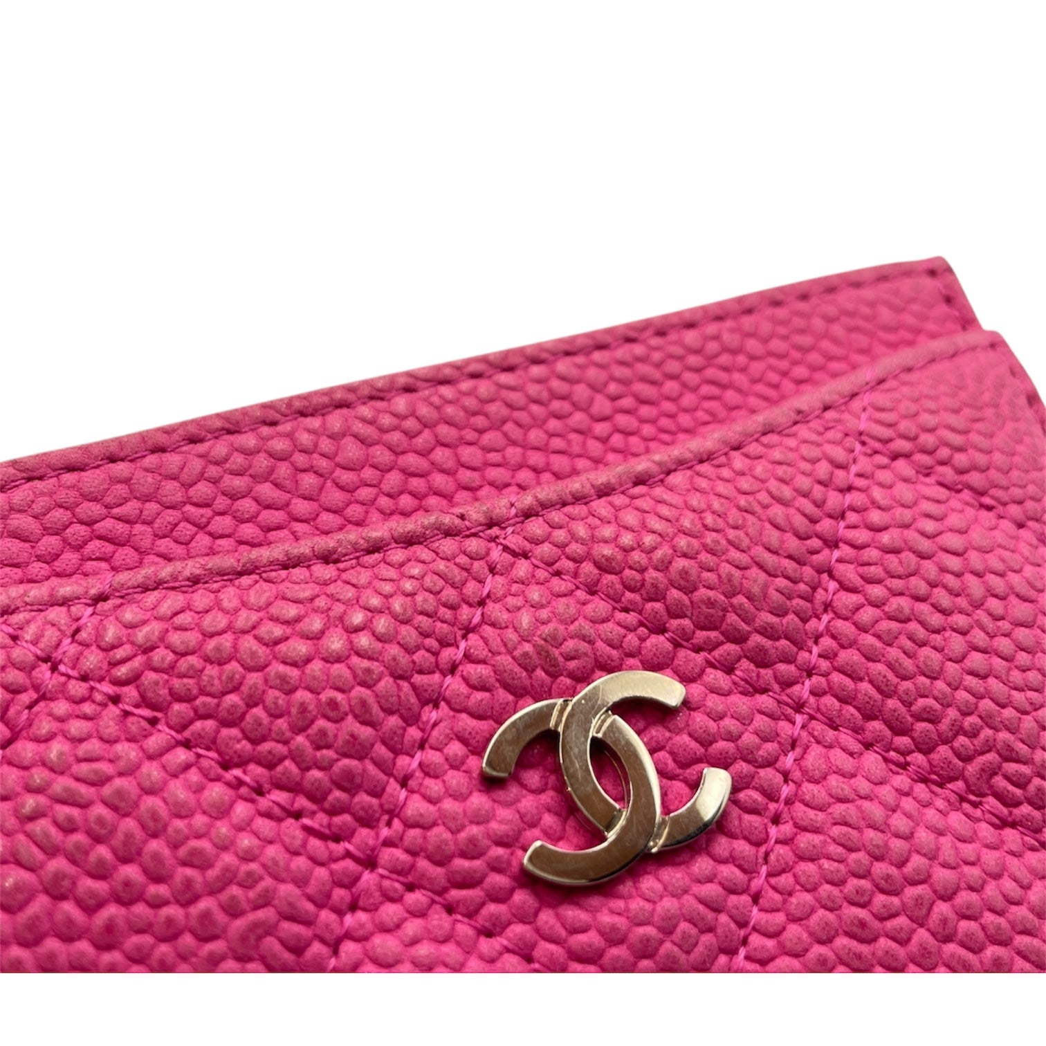 Quilted CC Logo Pink Card Holder in Caviar Leather, Silver hardware