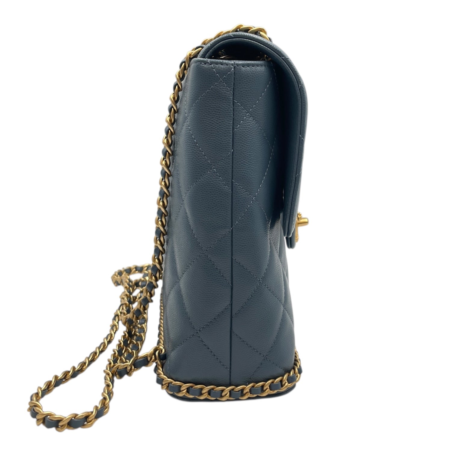 Quilted CC Baby Blue Backpack in Caviar Leather, Gold hardware