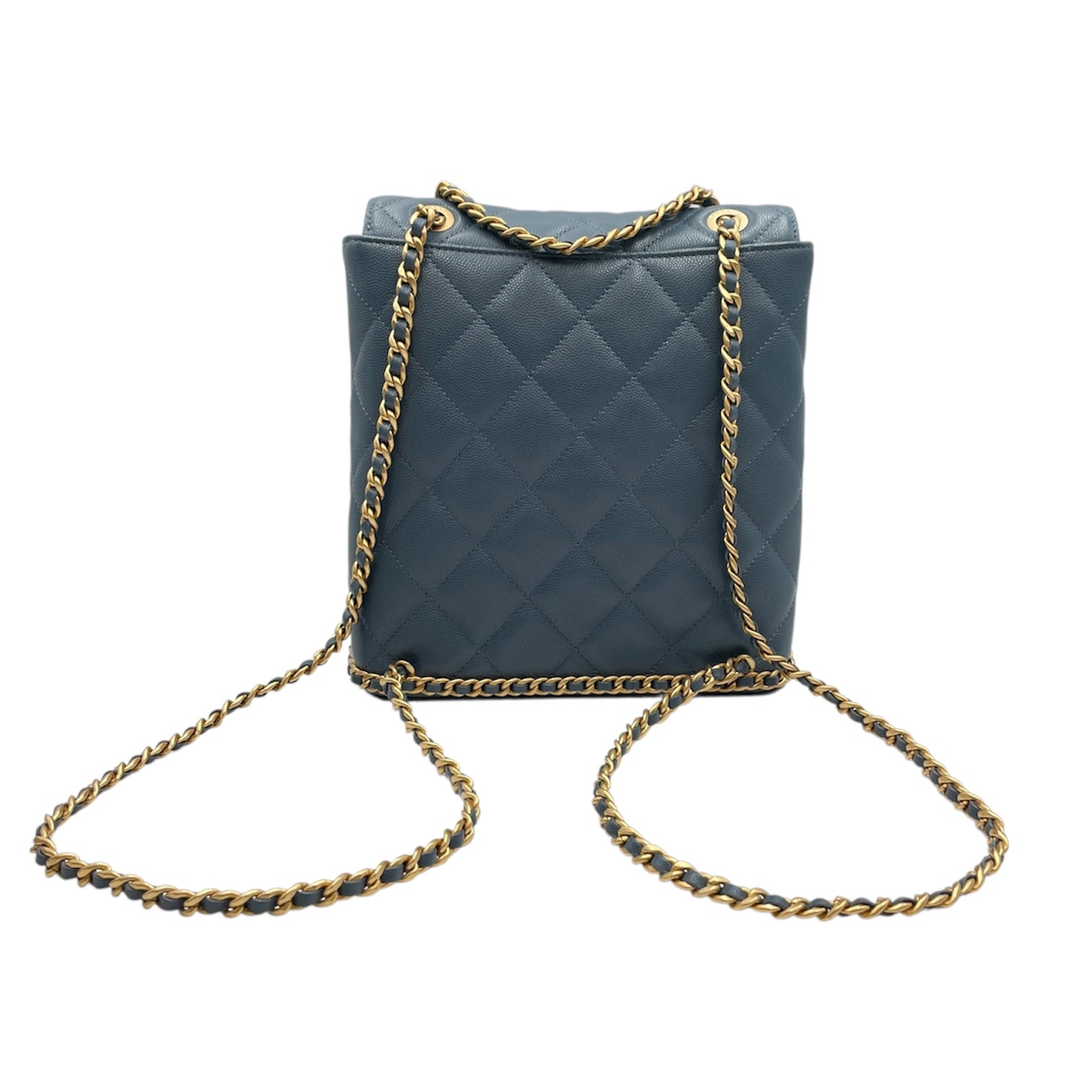 Quilted CC Baby Blue Backpack in Caviar Leather, Gold hardware
