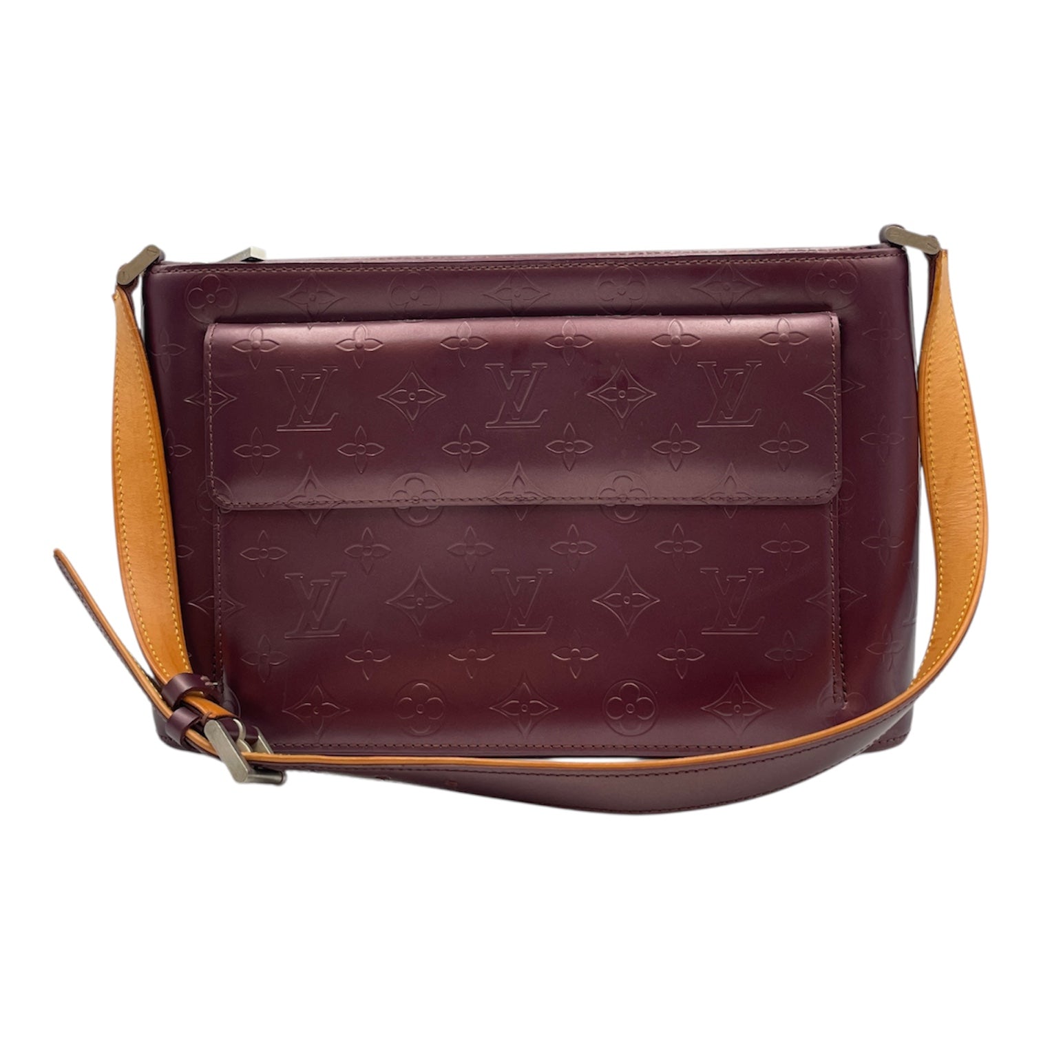 Monogram Mat Allston Burgundy Shoulder Bag in Matte Calf, Silver hardware