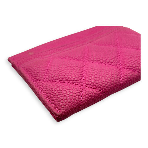 Quilted CC Logo Pink Card Holder in Caviar Leather, Silver hardware
