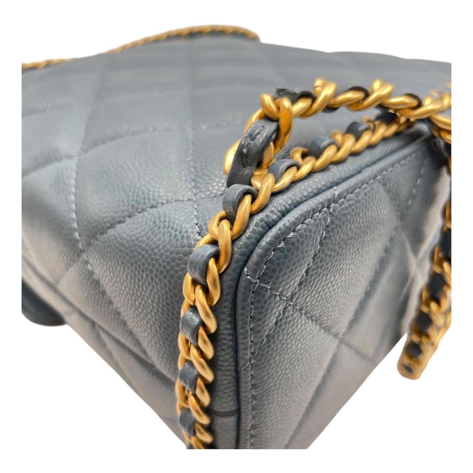 Quilted CC Baby Blue Backpack in Caviar Leather, Gold hardware