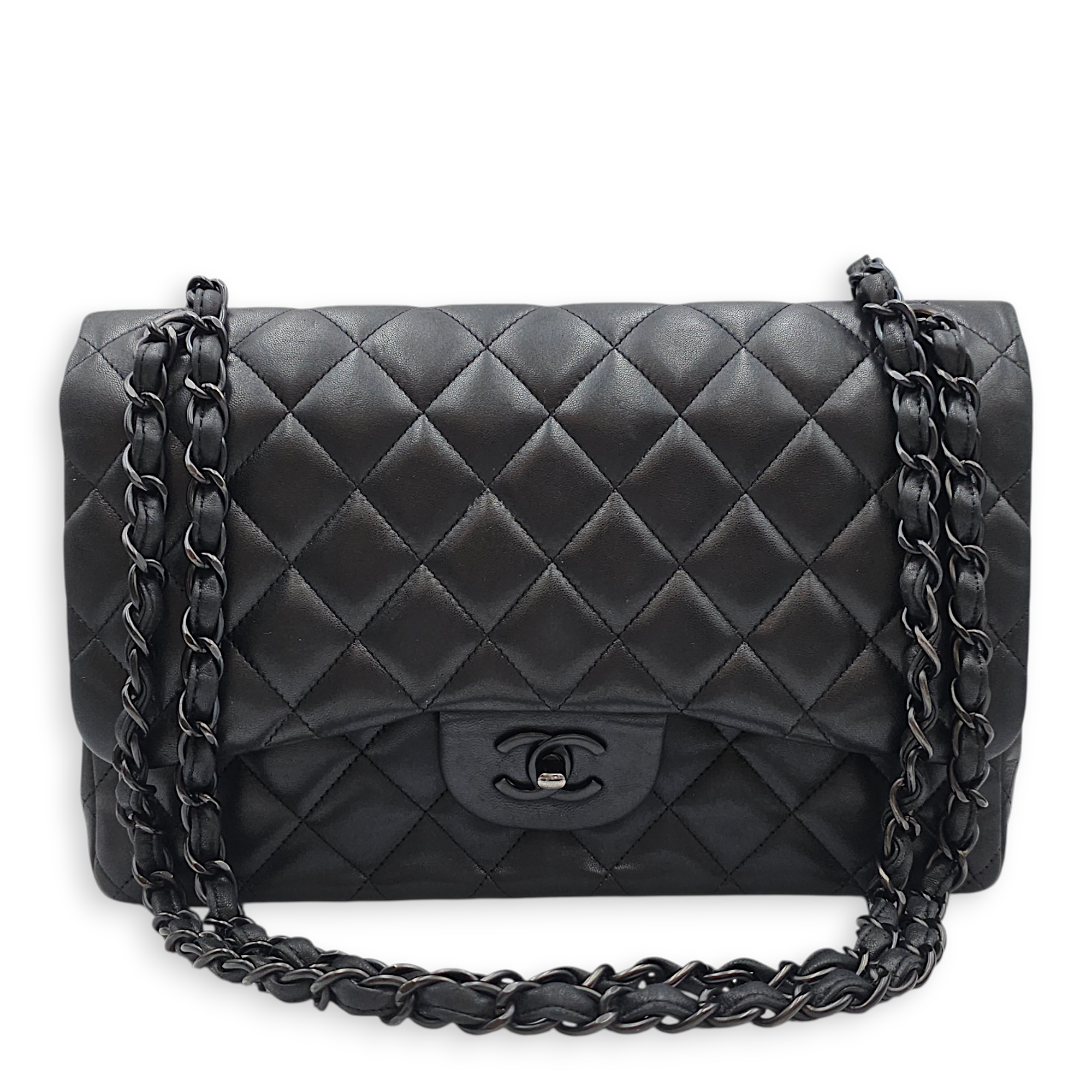 Quilted CC Classic Jumbo Black Double Flap Bag in Lambskin So Black hardware CL2512-17560 5