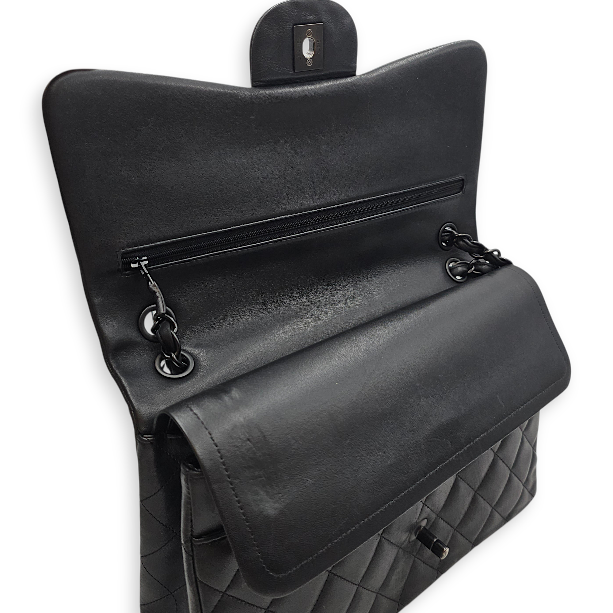 Quilted CC Classic Jumbo Black Double Flap Bag in Lambskin So Black hardware CL2512-17560 13