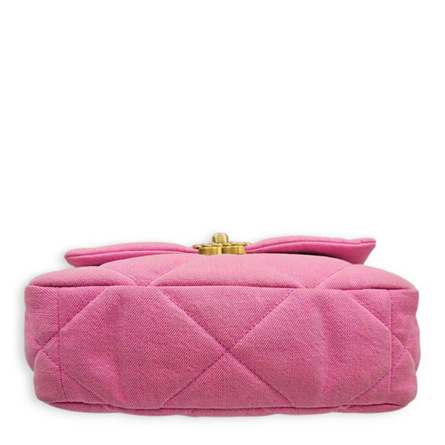 C19 Shocking Pink Flap Bag in Denim, Tri-Tone hardware