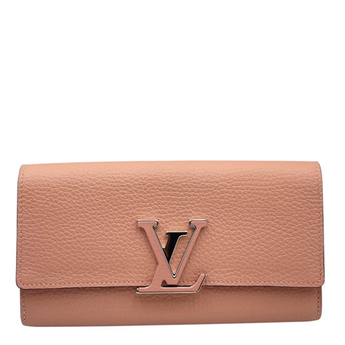 Capucines Pale Pink Wallet in Taurillon Leather, Silver hardware