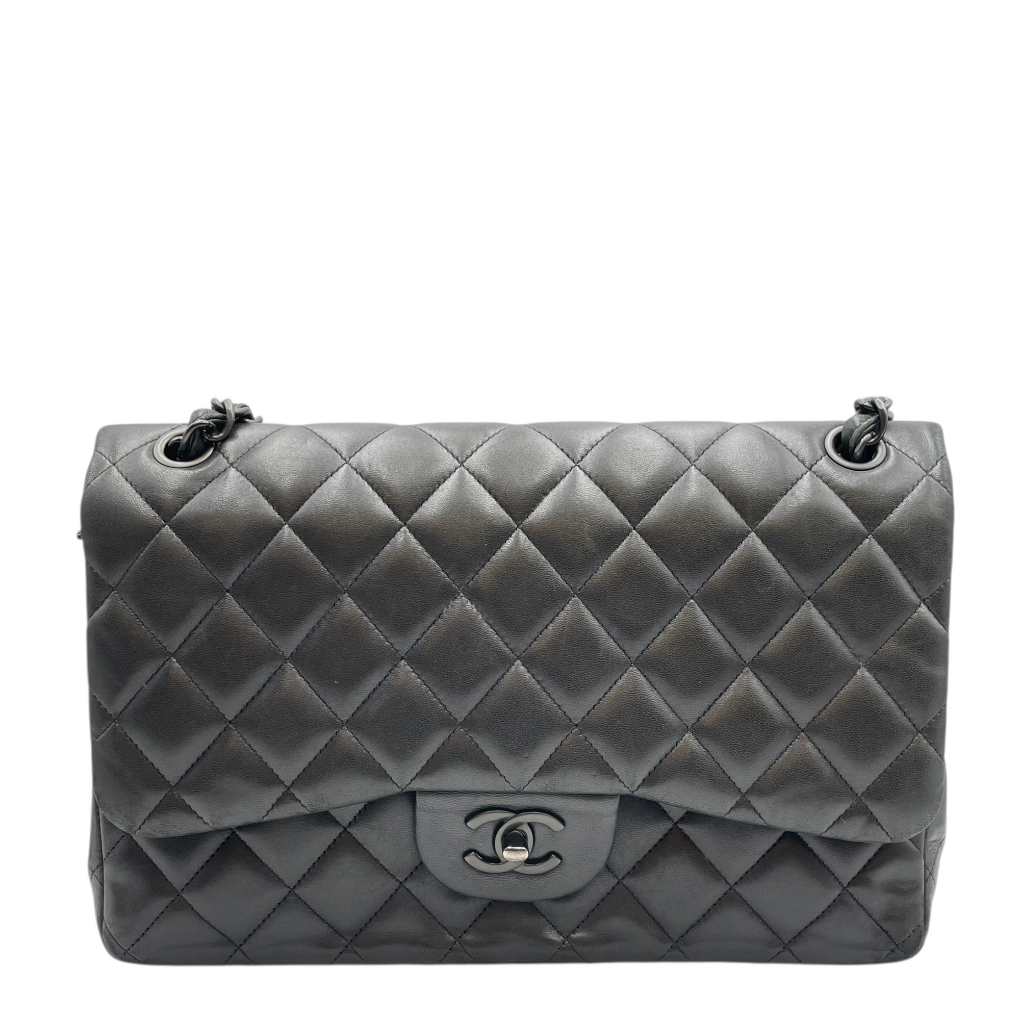 Quilted CC Classic Jumbo Black Double Flap Bag in Lambskin So Black hardware CL2512-17560 4