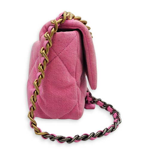 C19 Shocking Pink Flap Bag in Denim, Tri-Tone hardware