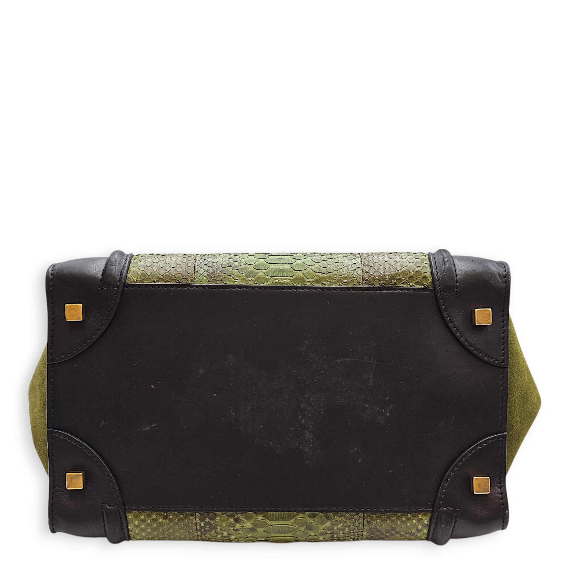 Luggage Mini Green Top Handle Bag in Python Leather, Gold hardware