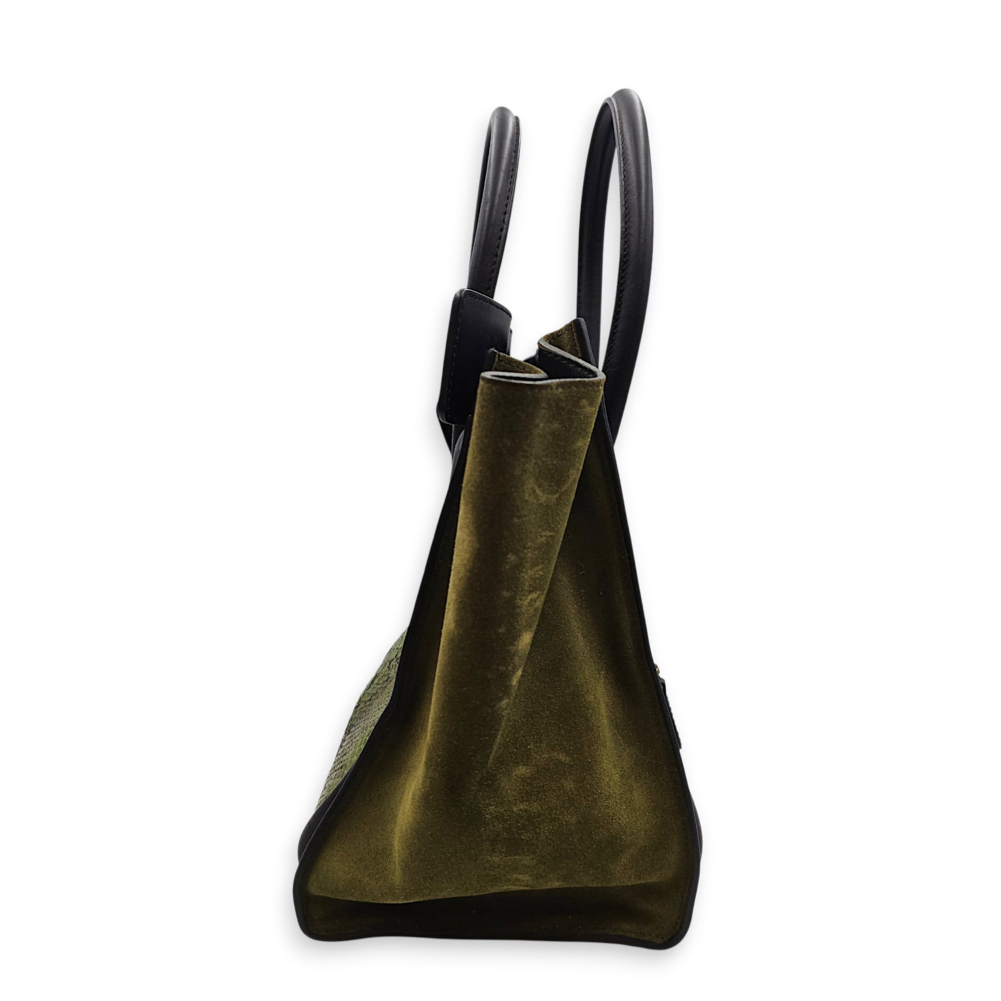 Luggage Mini Green Top Handle Bag in Python Leather, Gold hardware