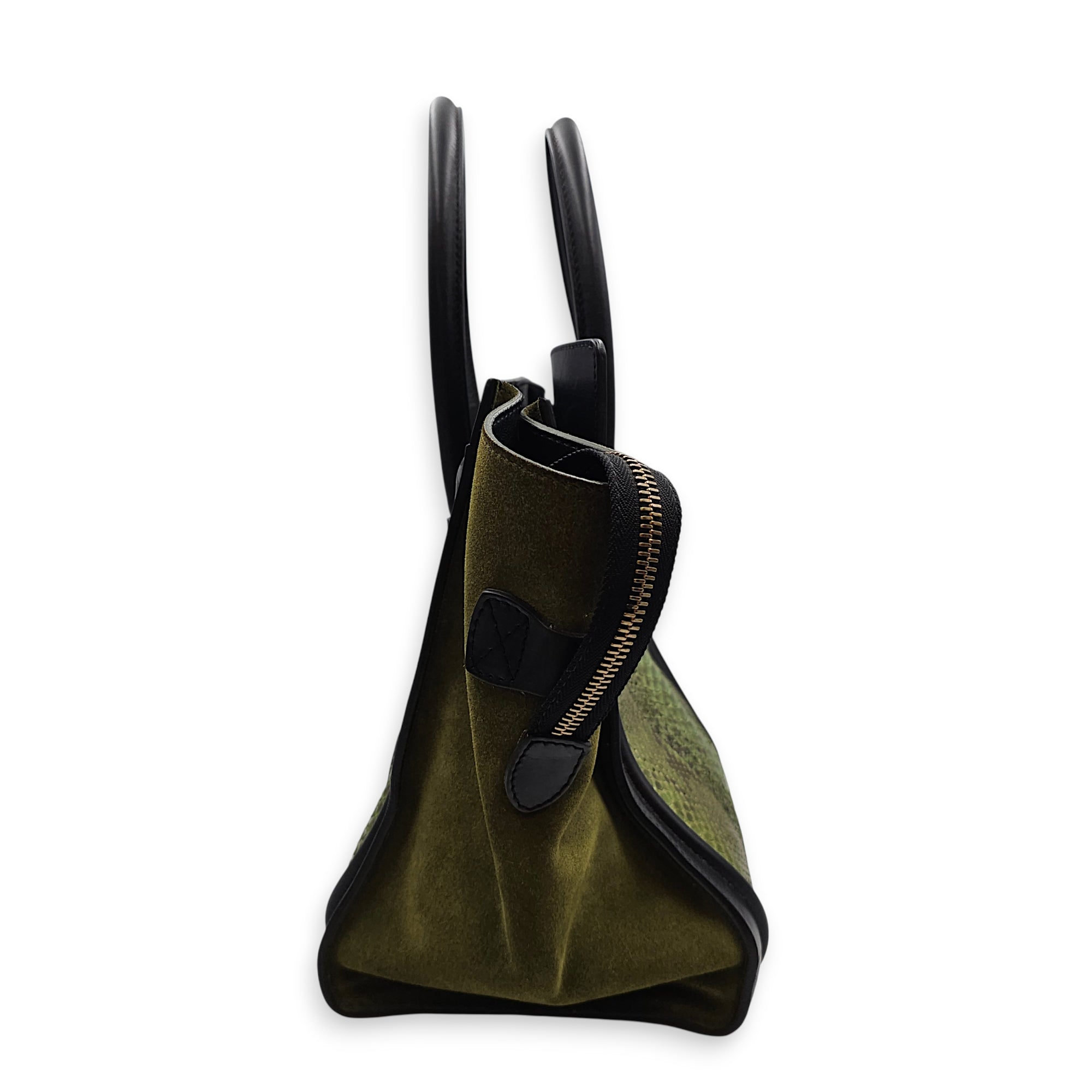 Luggage Mini Green Top Handle Bag in Python Leather, Gold hardware