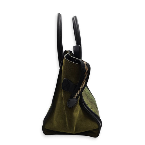 Luggage Mini Green Top Handle Bag in Python Leather, Gold hardware