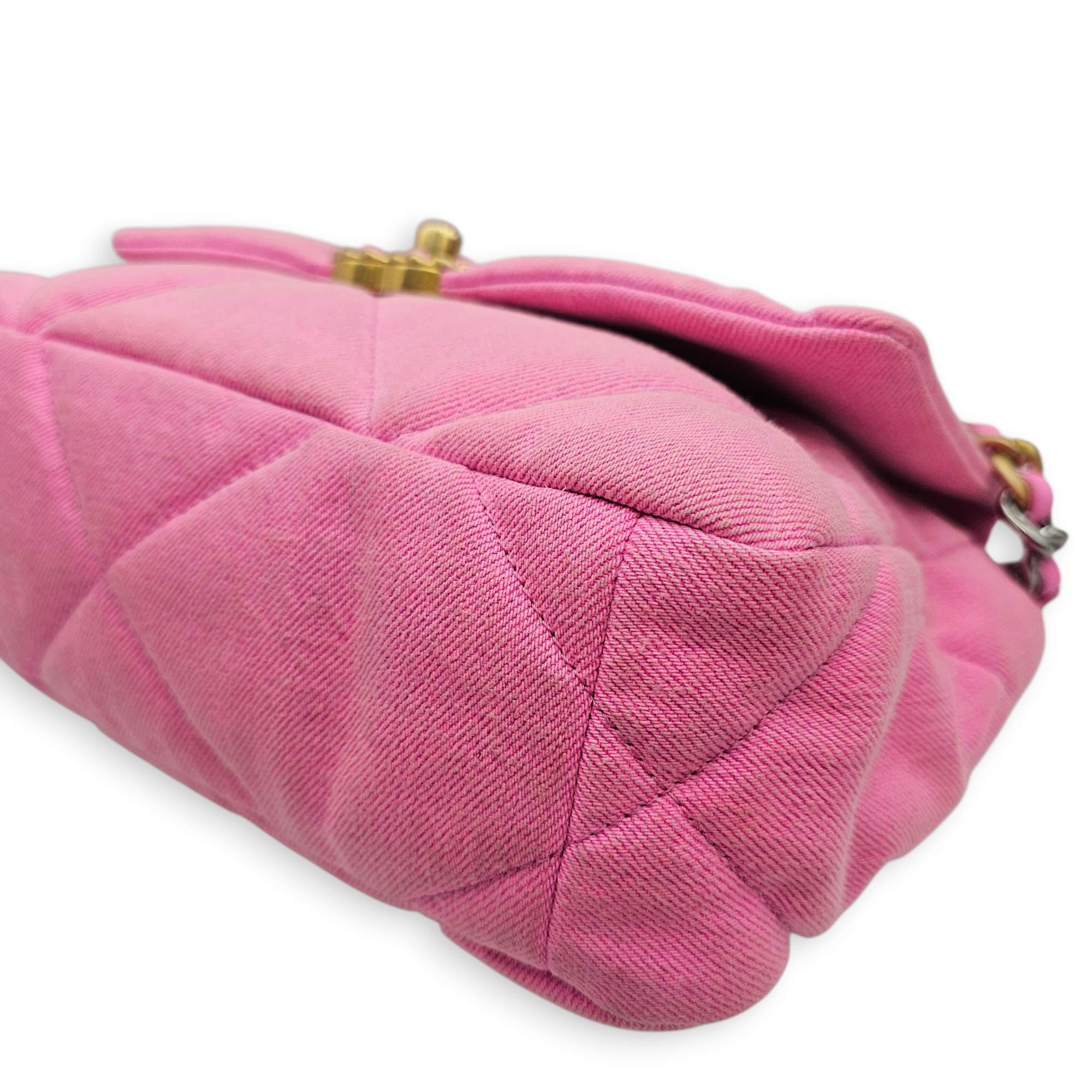 C19 Shocking Pink Flap Bag in Denim, Tri-Tone hardware