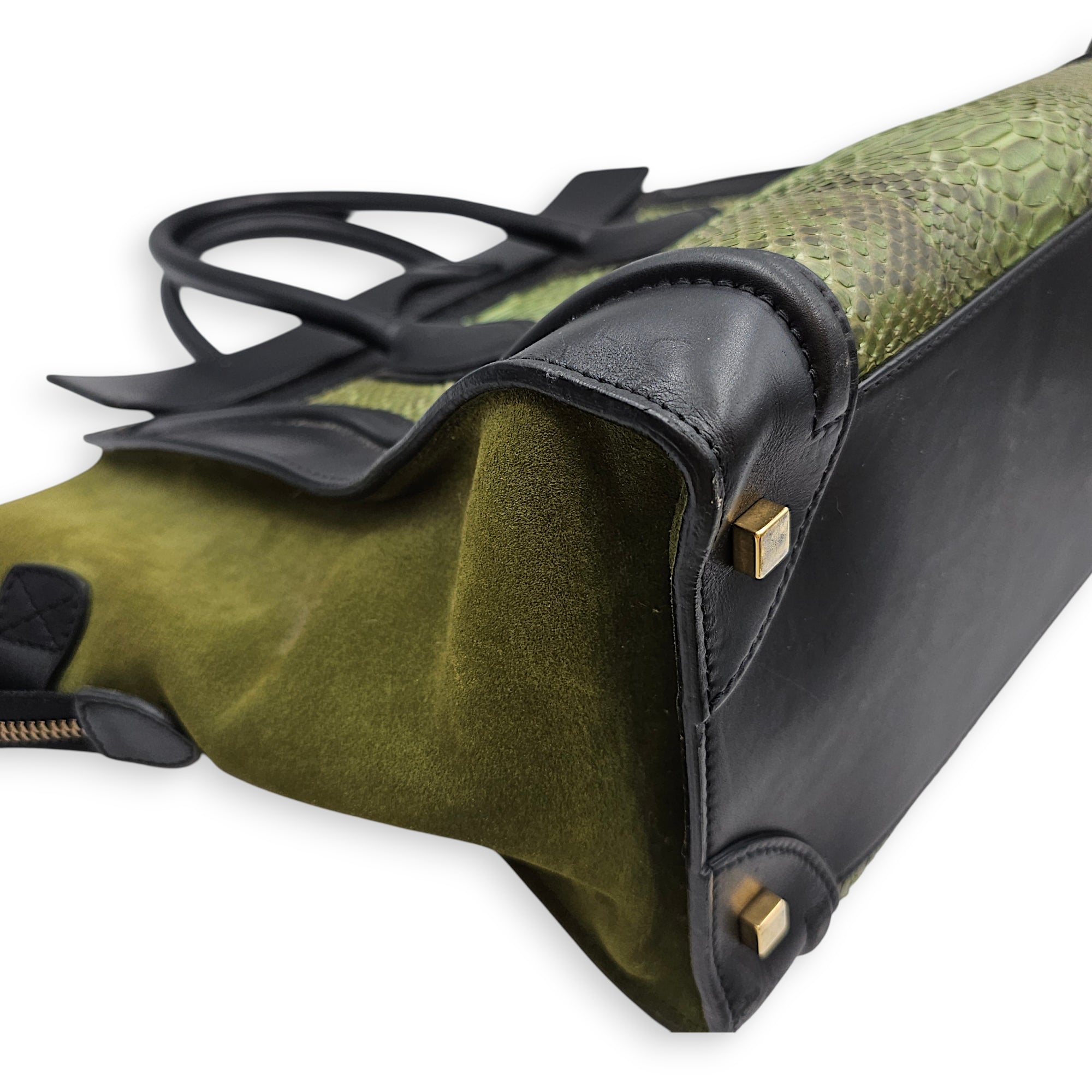 Luggage Mini Green Top Handle Bag in Python Leather, Gold hardware