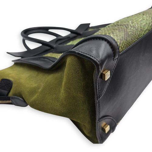 Luggage Mini Green Top Handle Bag in Python Leather, Gold hardware