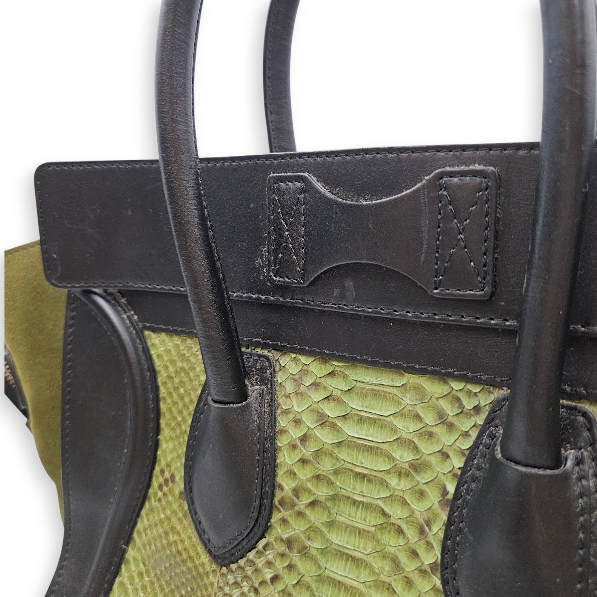 Luggage Mini Green Top Handle Bag in Python Leather, Gold hardware