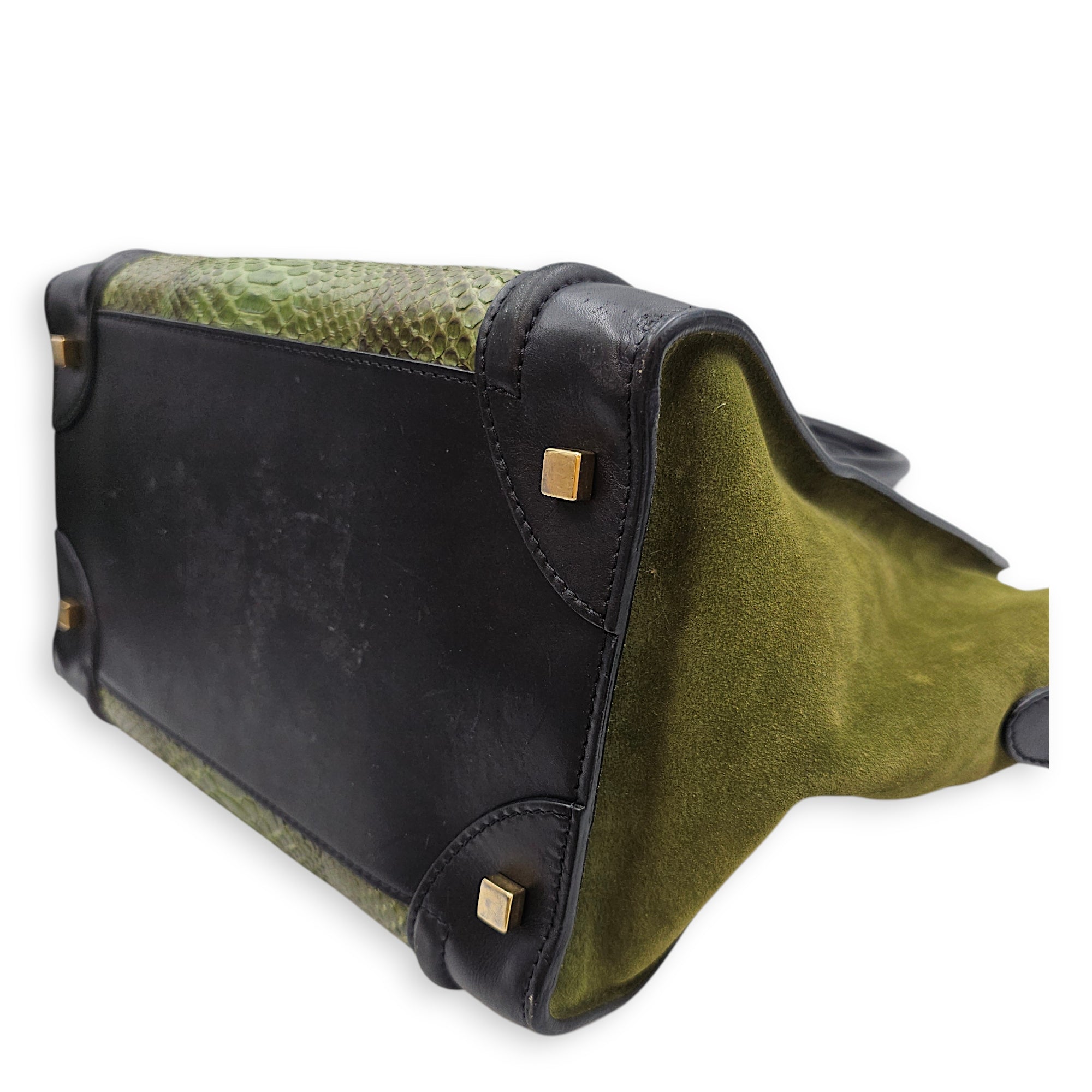 Luggage Mini Green Top Handle Bag in Python Leather, Gold hardware