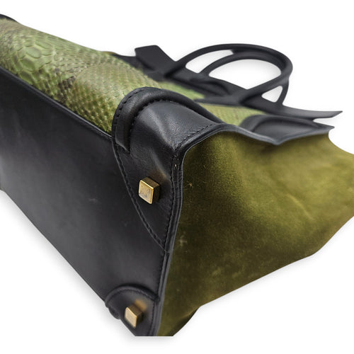 Luggage Mini Green Top Handle Bag in Python Leather, Gold hardware