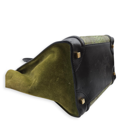 Luggage Mini Green Top Handle Bag in Python Leather, Gold hardware