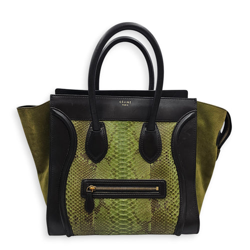 Luggage Mini Green Top Handle Bag in Python Leather, Gold hardware