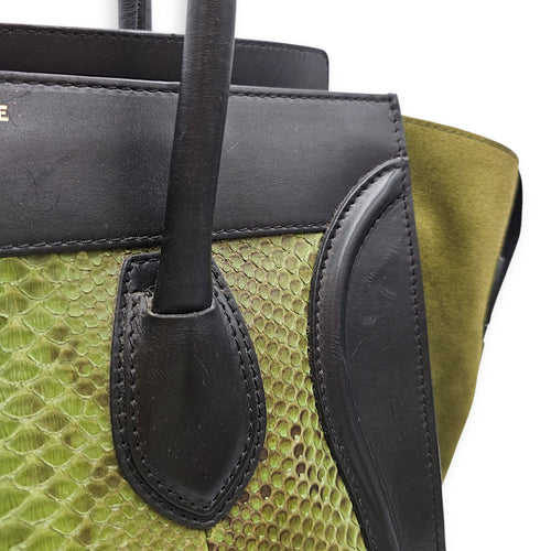 Luggage Mini Green Top Handle Bag in Python Leather, Gold hardware