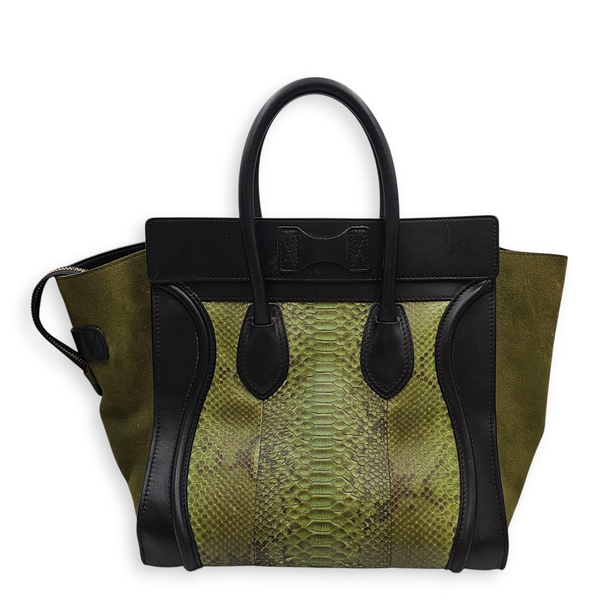 Luggage Mini Green Top Handle Bag in Python Leather, Gold hardware