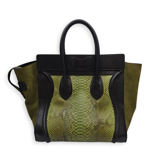 Luggage Mini Green Top Handle Bag in Python Leather, Gold hardware