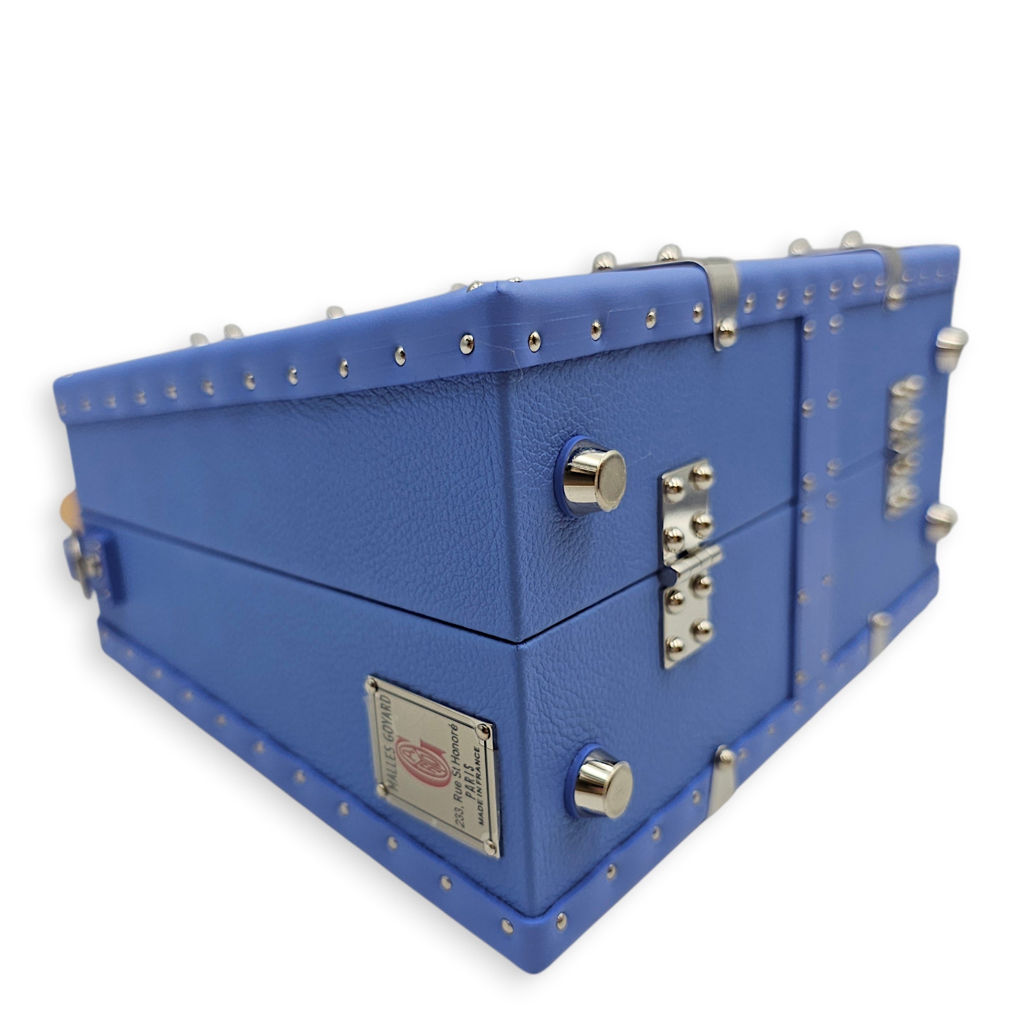 Saigon Marquetry Trunk Mini Iris Crossbody Bag in Calfskin, Silver hardware