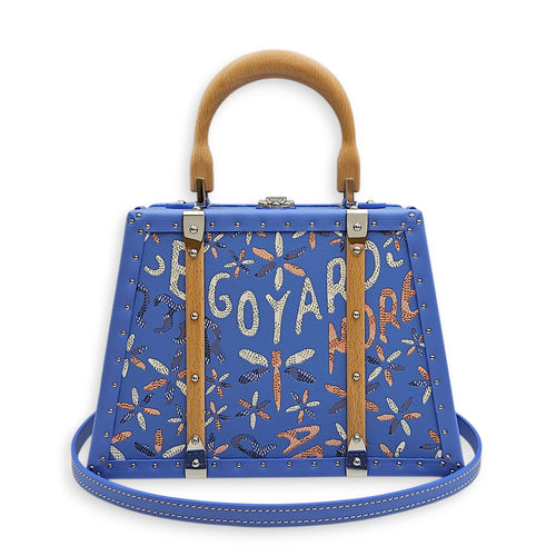 Saigon Marquetry Trunk Mini Iris Crossbody Bag in Calfskin, Silver hardware
