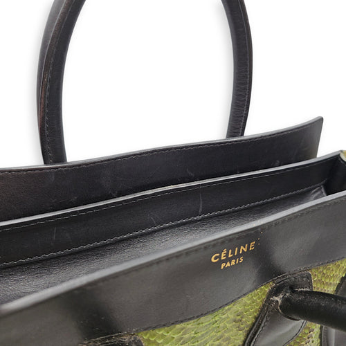 Luggage Mini Green Top Handle Bag in Python Leather, Gold hardware
