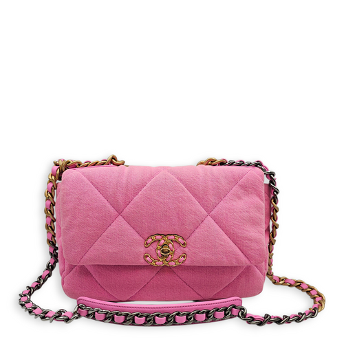 C19 Shocking Pink Flap Bag in Denim, Tri-Tone hardware