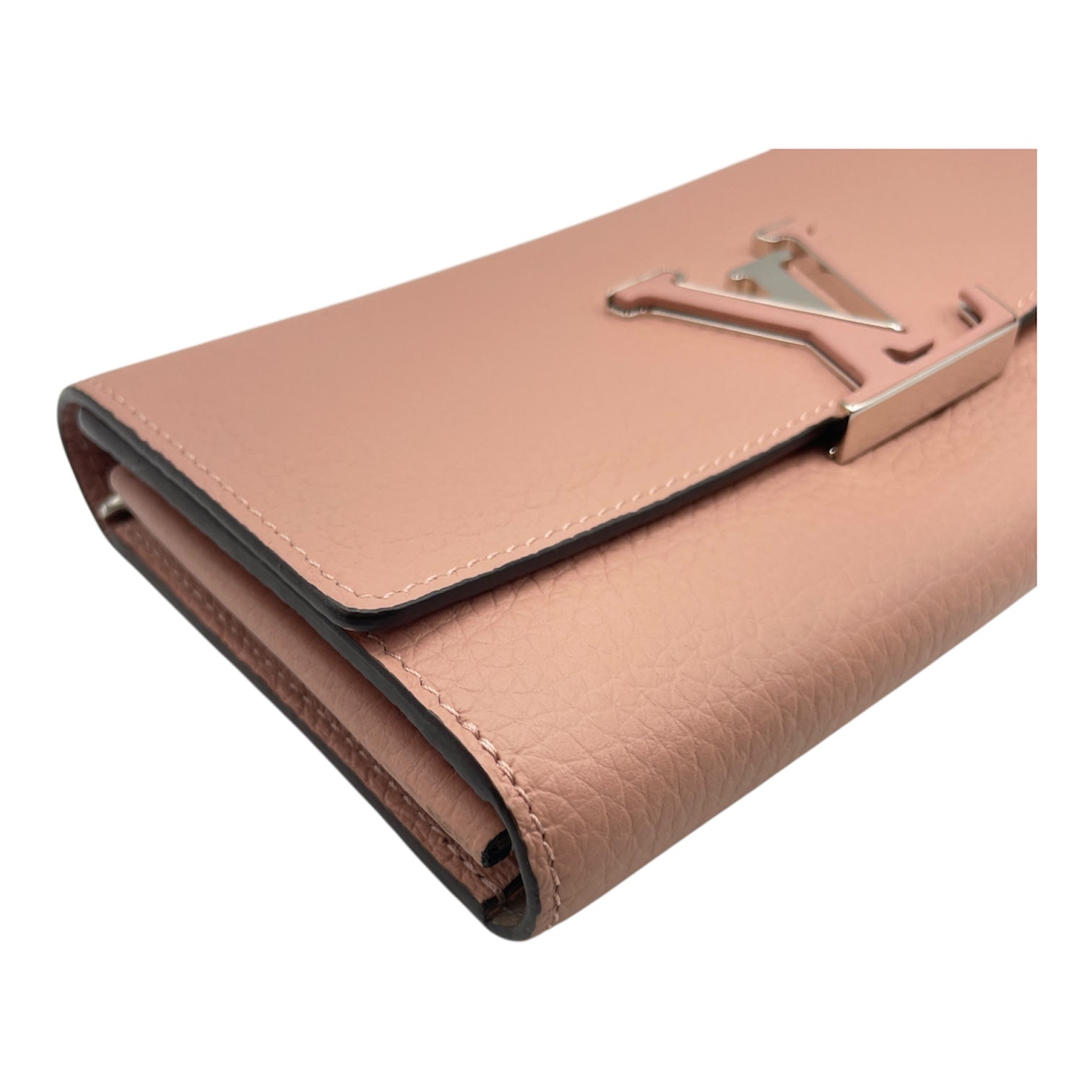 Capucines Pale Pink Wallet in Taurillon Leather, Silver hardware