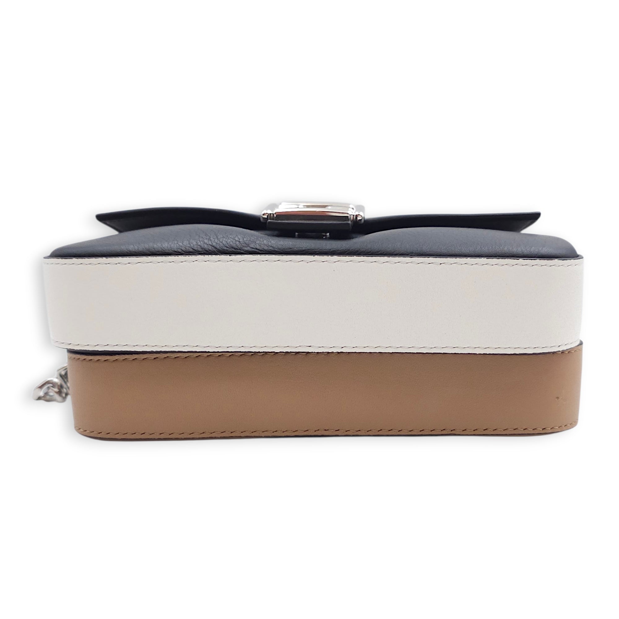 Double Baguette with Floral Appliques Micro Black/Beige Crossbody Bag in Nappa Leather, Silver hardware