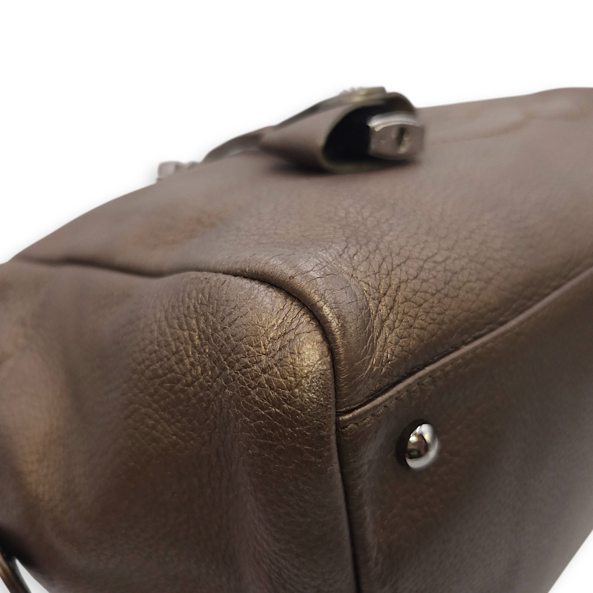 Timeless CC Chain Handle Bowler Metallic Bronze Shoulder Bag in Goat Leather, Silver hardware