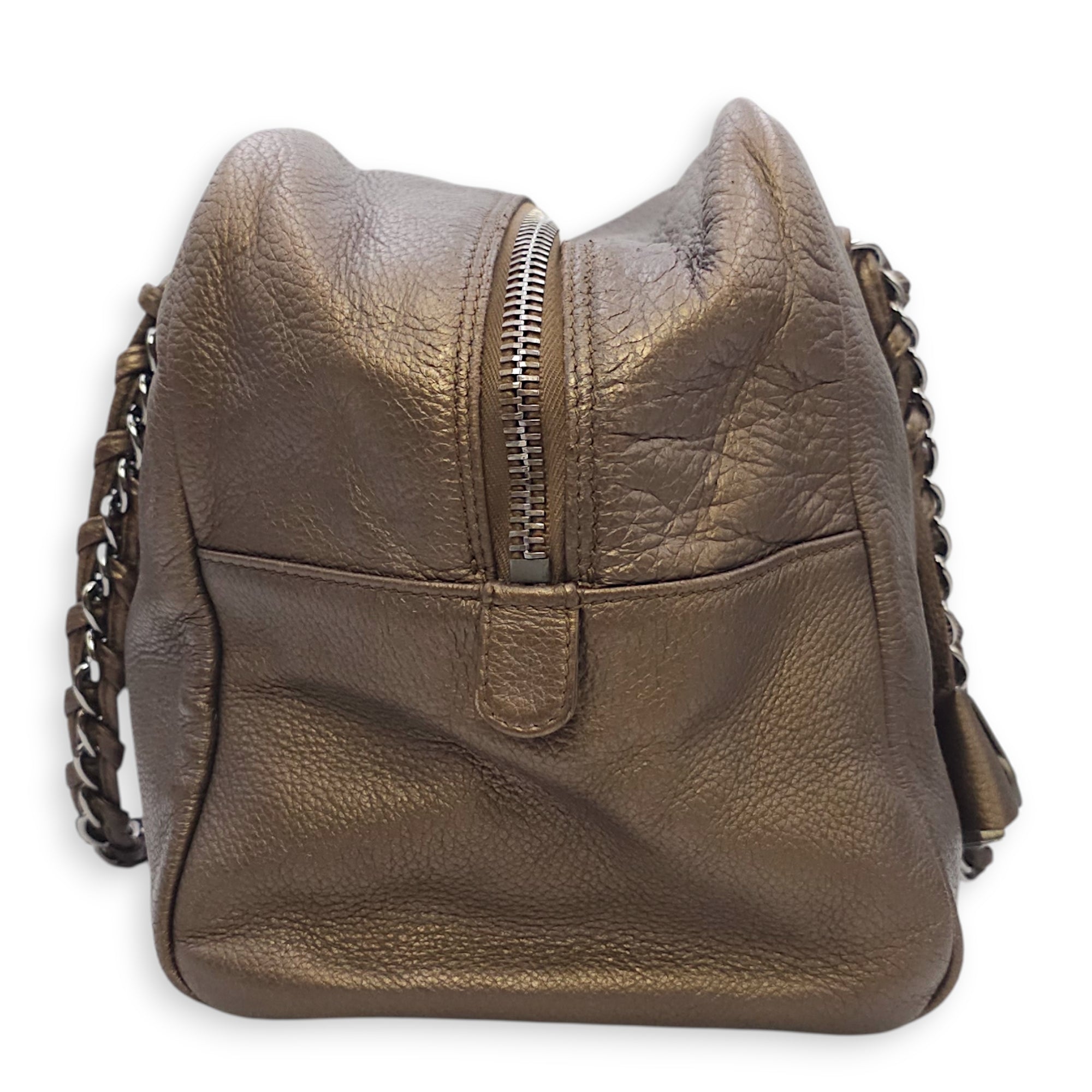 Timeless CC Chain Handle Bowler Metallic Bronze Shoulder Bag in Goat Leather, Silver hardware