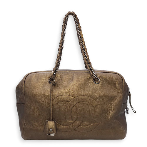 Timeless CC Chain Handle Bowler Metallic Bronze Shoulder Bag in Goat Leather, Silver hardware