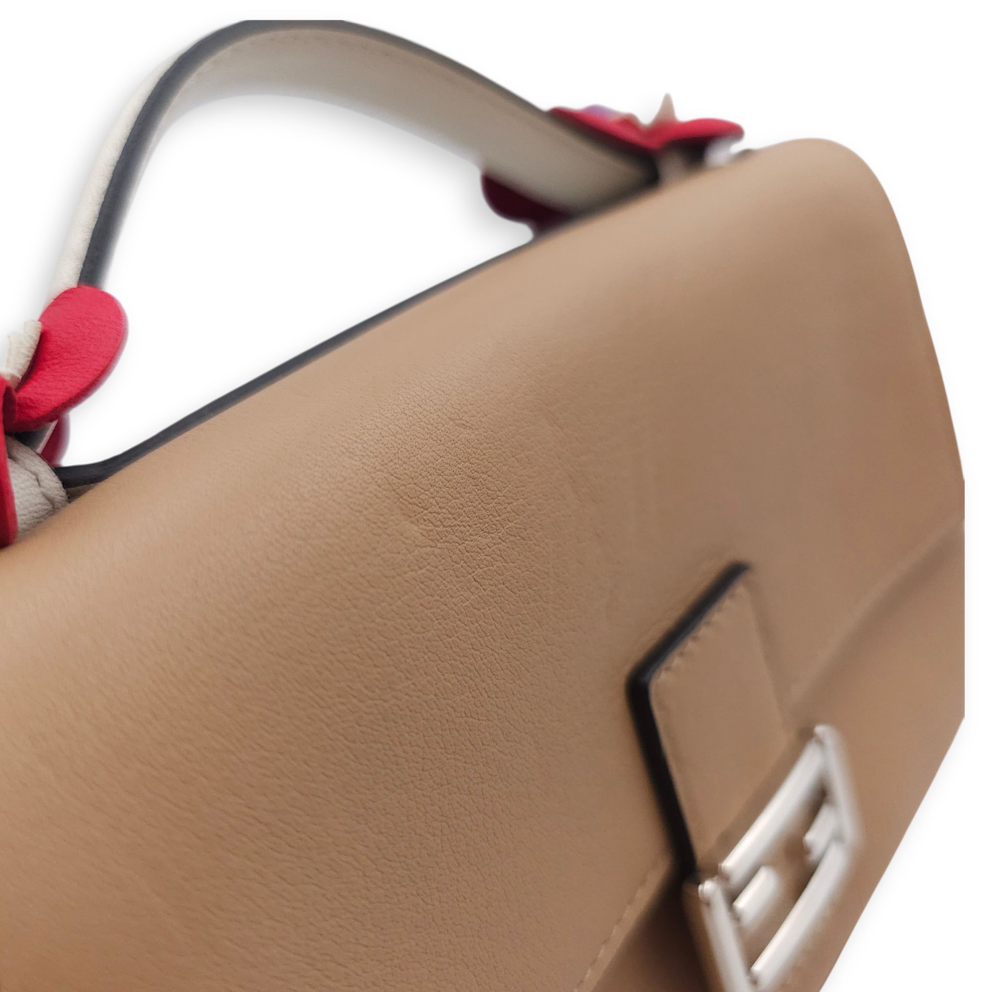 Double Baguette with Floral Appliques Micro Black/Beige Crossbody Bag in Nappa Leather, Silver hardware