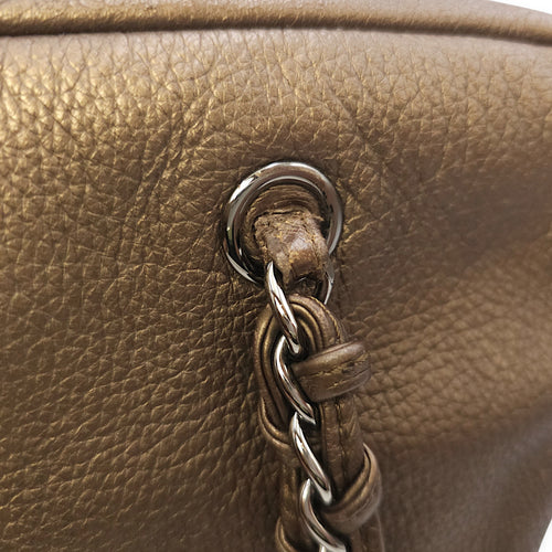 Timeless CC Chain Handle Bowler Metallic Bronze Shoulder Bag in Goat Leather, Silver hardware